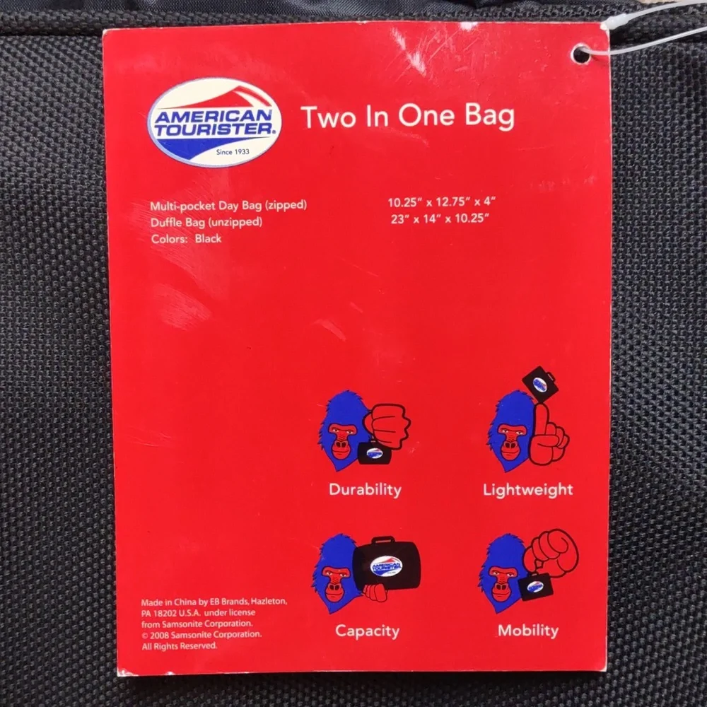 American Tourister Two In One Black Multi Pocket Day Bag and Duffle Bag NWT